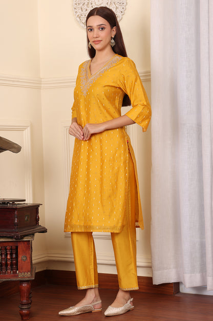 Yellow Dori Embroidered Chanderi Straight Kurta - wforwoman