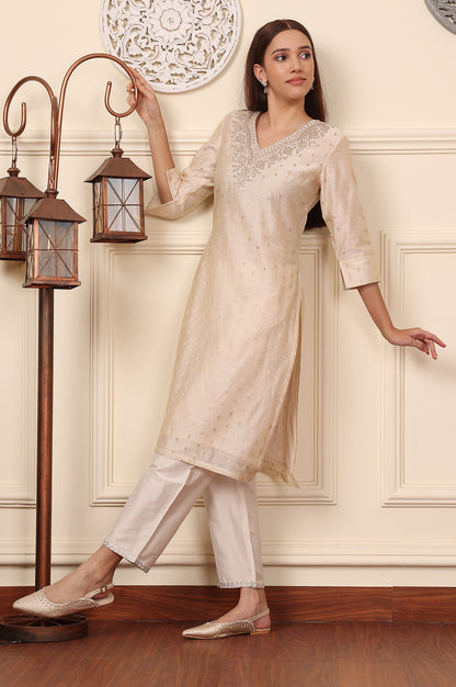 White Dori Embroidered Chanderi Straight Kurta - wforwoman