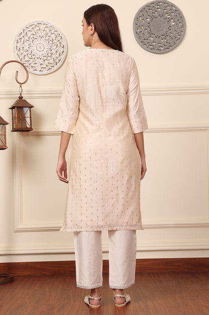 White Dori Embroidered Chanderi Straight Kurta - wforwoman