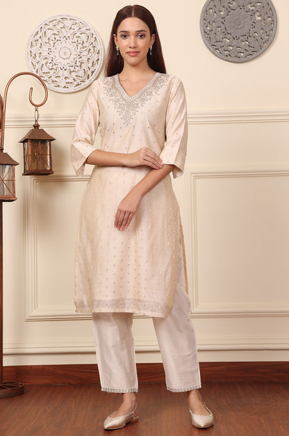 White Dori Embroidered Chanderi Straight Kurta - wforwoman