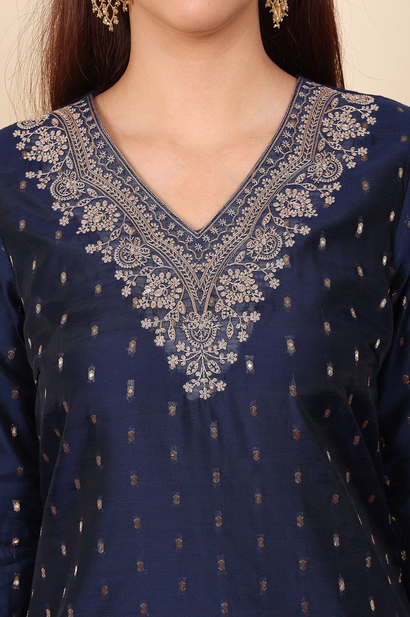 Blue Dori Embroidered Chanderi Straight Kurta - wforwoman