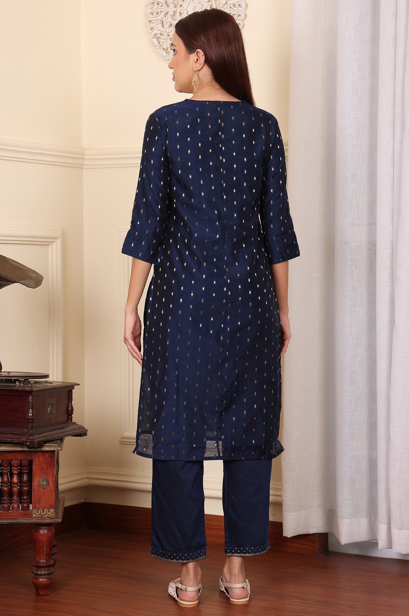 Blue Dori Embroidered Chanderi Straight Kurta - wforwoman