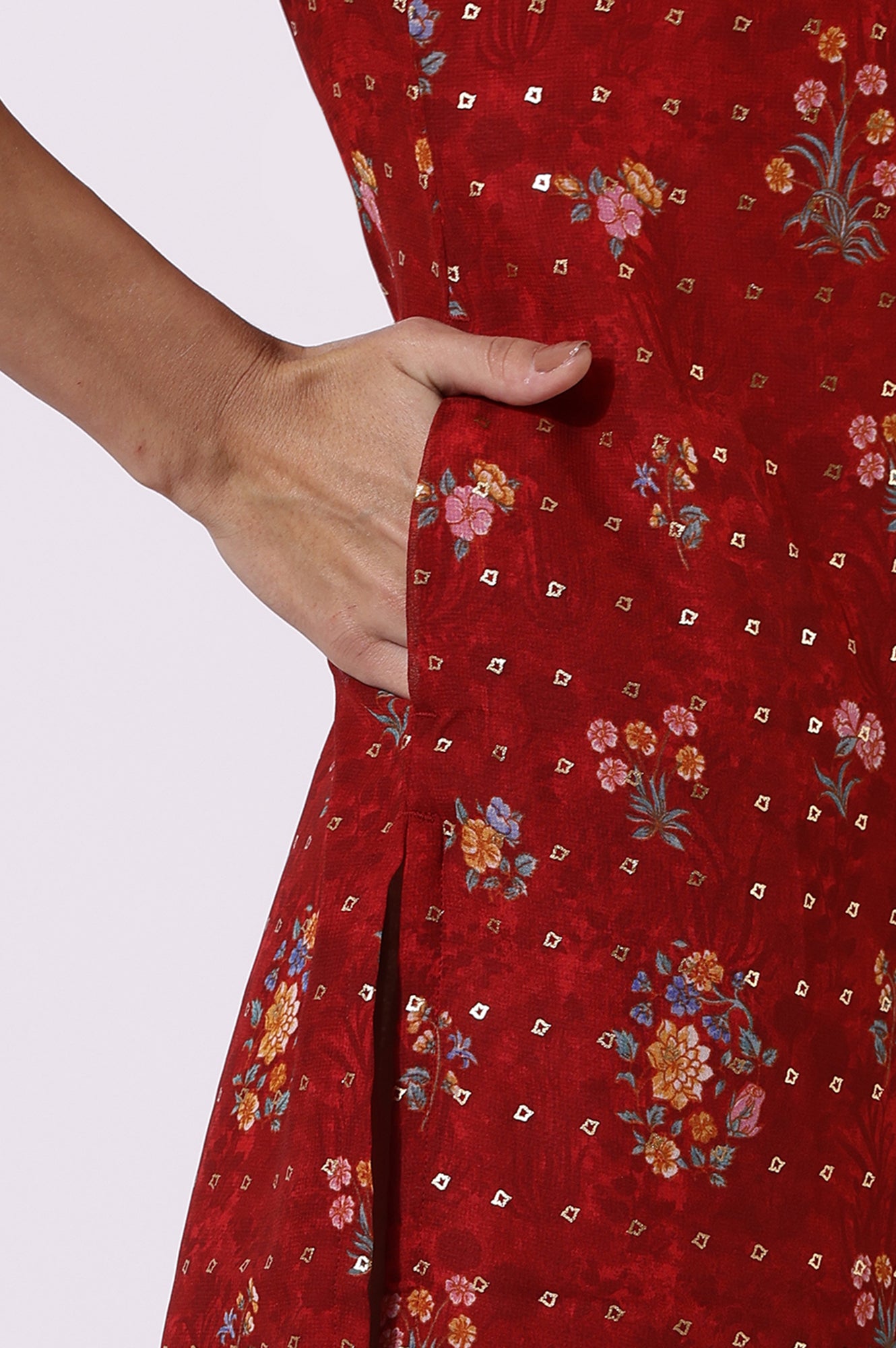 Red Printed Lace Straight Kurta