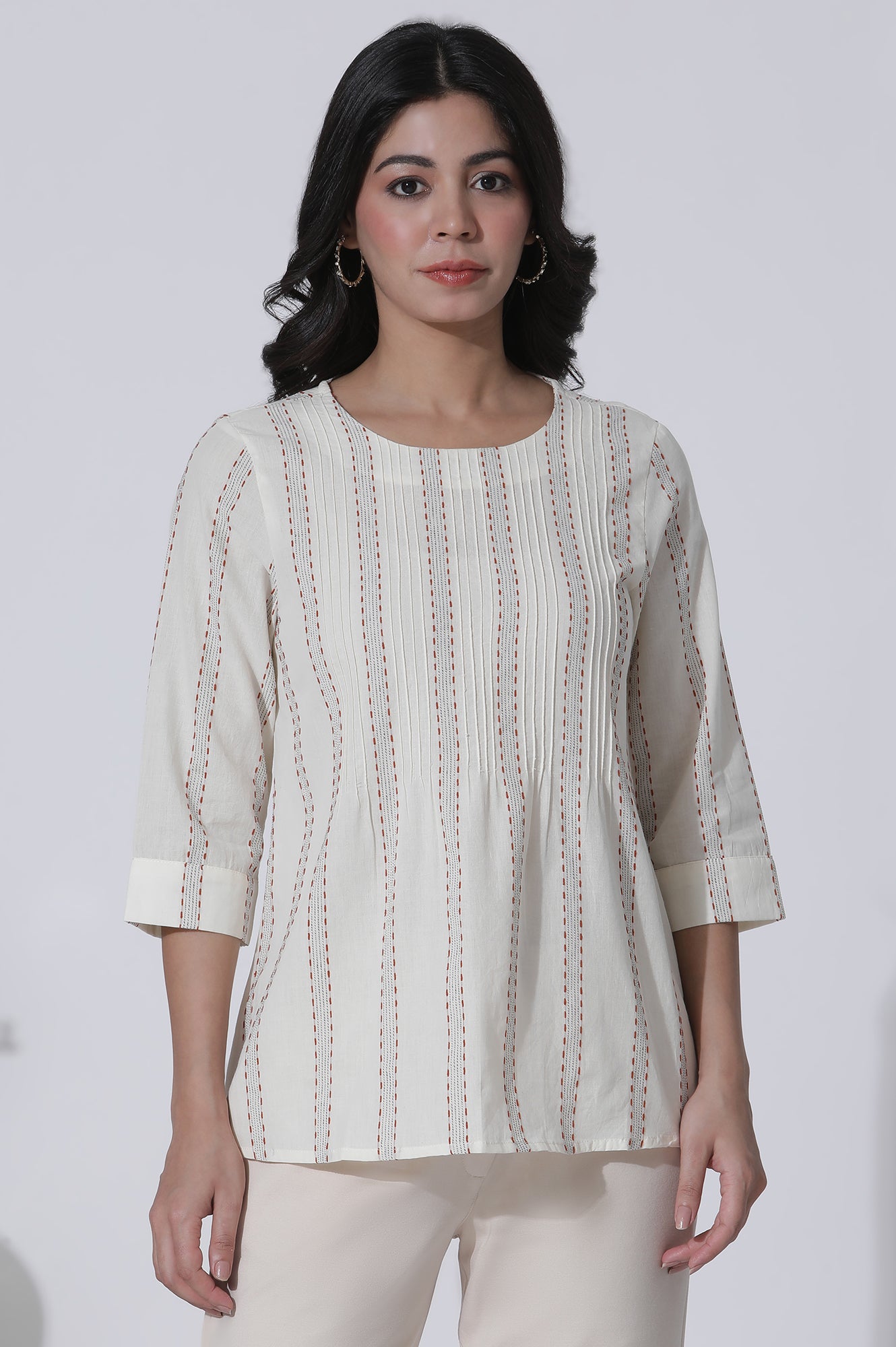 White Yarn-Dyed Stripes Cotton Top - wforwoman