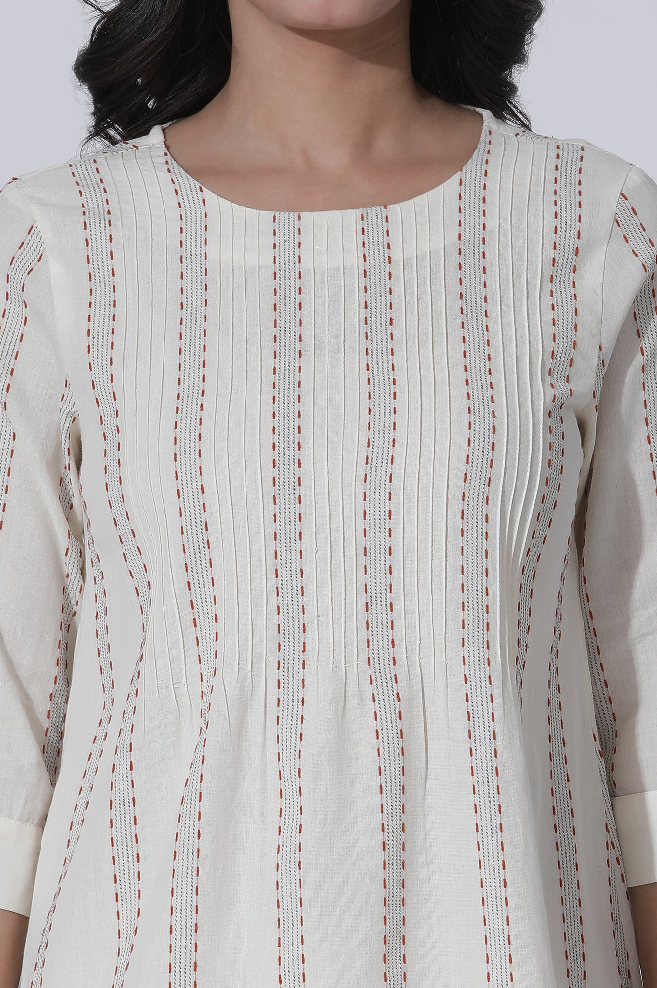 White Yarn-Dyed Stripes Cotton Top - wforwoman