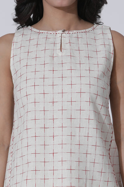 White Yarn-Dyed Checks Cotton Blend Sleeveless Tank Top