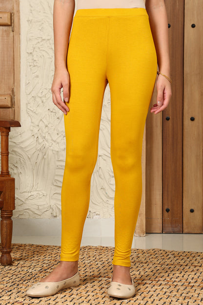 Yellow Solid Viscose Lycra Tights With Elasticated Band - wforwoman