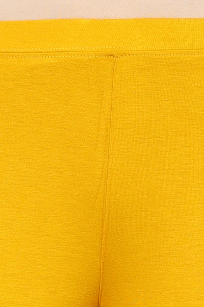 Yellow Solid Viscose Lycra Tights With Elasticated Band