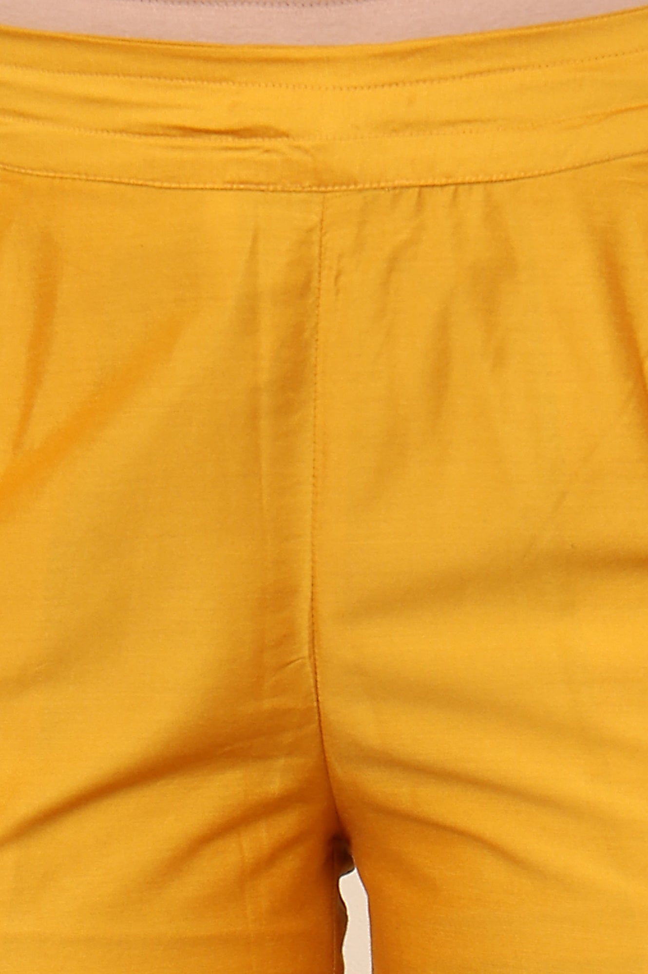 Yellow Straight Pants With Embroidered Hemline