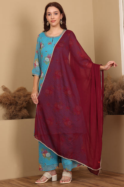 Wine Gold Mukaish Chiffon Dupatta With Gota Patti