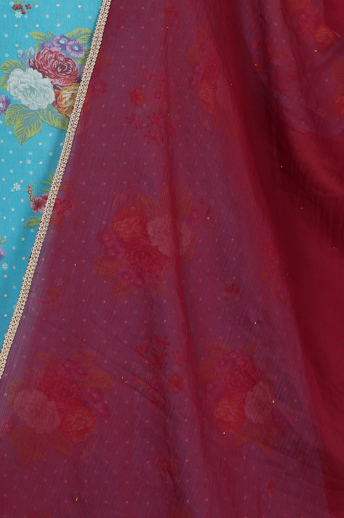 Wine Gold Mukaish Chiffon Dupatta With Gota Patti