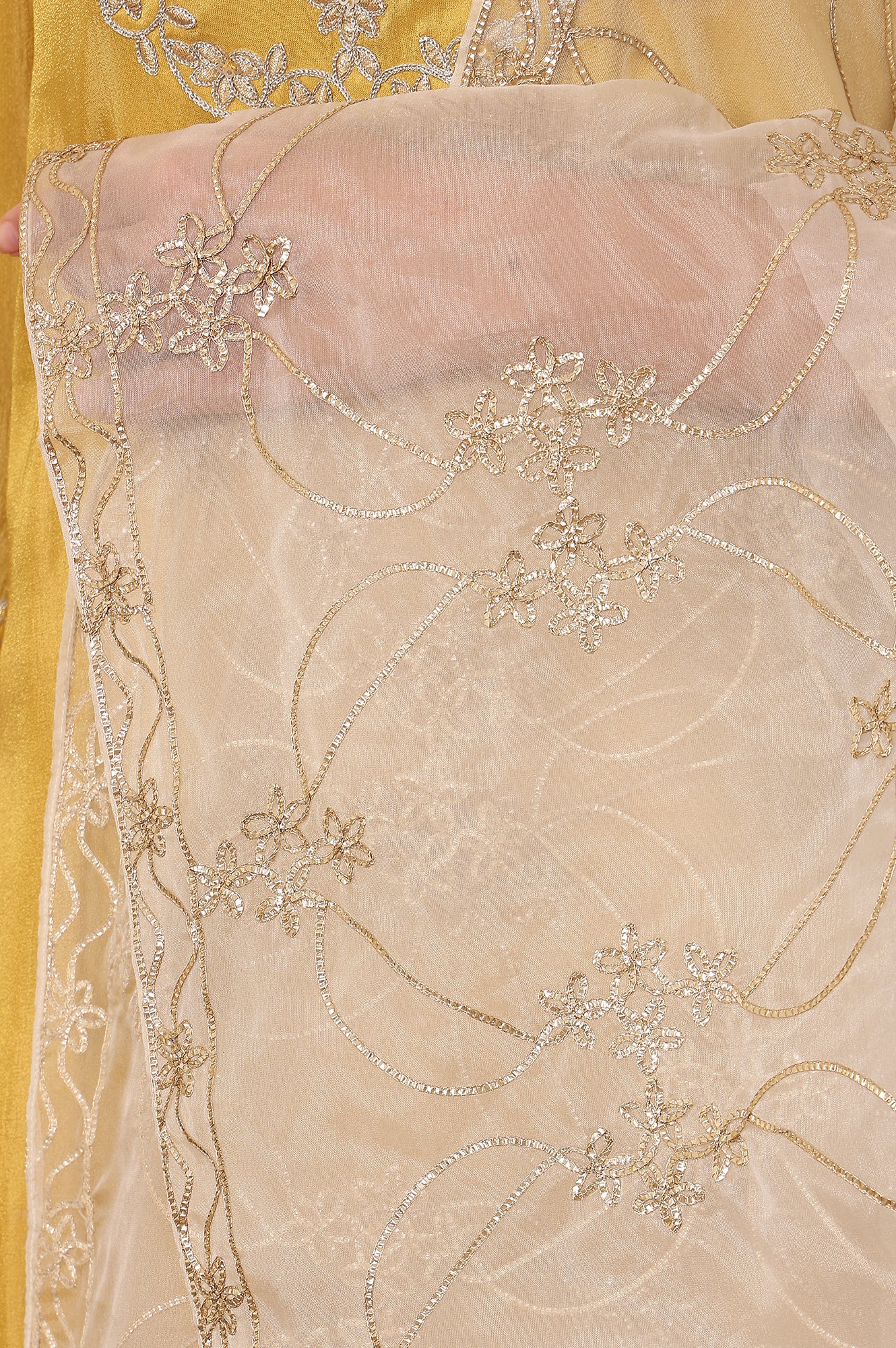 White Gota Embroidered Organza Dupatta