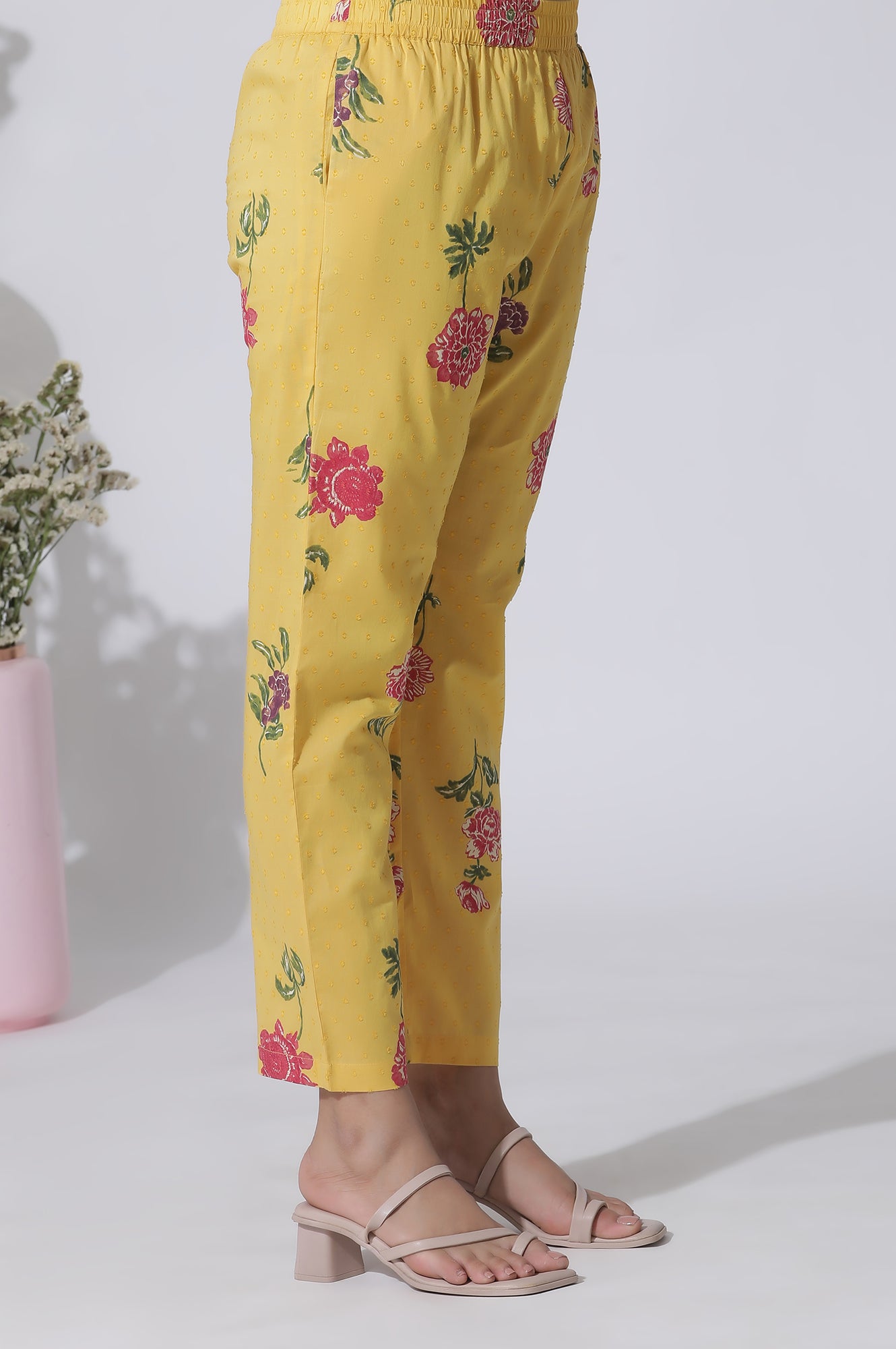 Buttercup Yellow Floral Printed A-Line Cotton Kurta And Pants Co-Ord Set