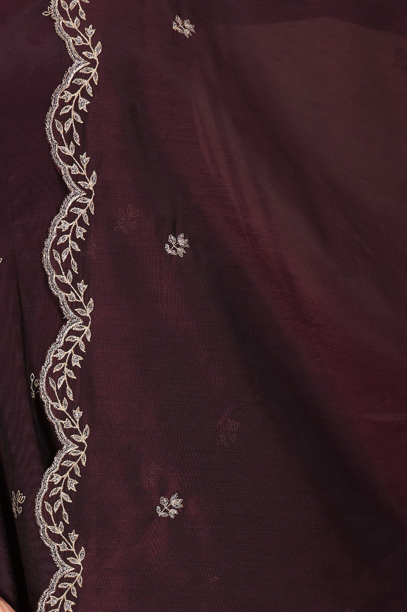 Purple Floral Printed Dori Embroidered Chanderi Flared Kurta With Mock Layer And Dupatta Set