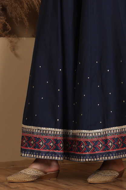 Multi-Coloured Printed Sequined Kota Kurta, Flared Culottes And Dupatta Set