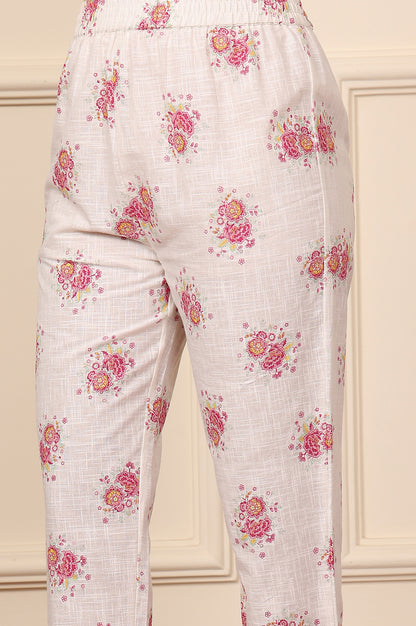 White Floral Printed A-Line Pure Cotton Kurta And Pants Co-Ord Set