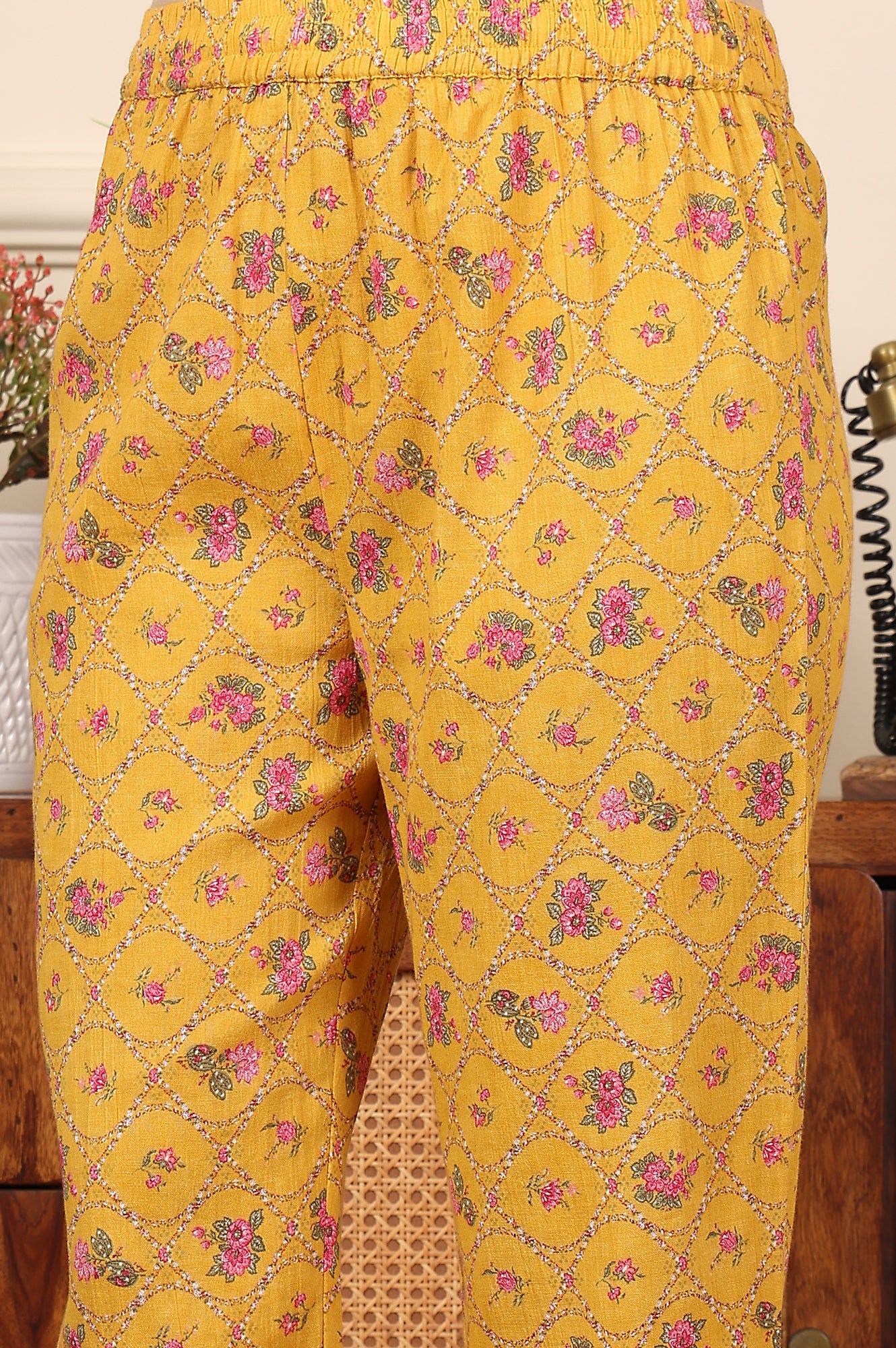 Yellow Floral Printed Pure Cotton Kurta And Pants Co-Ord Set