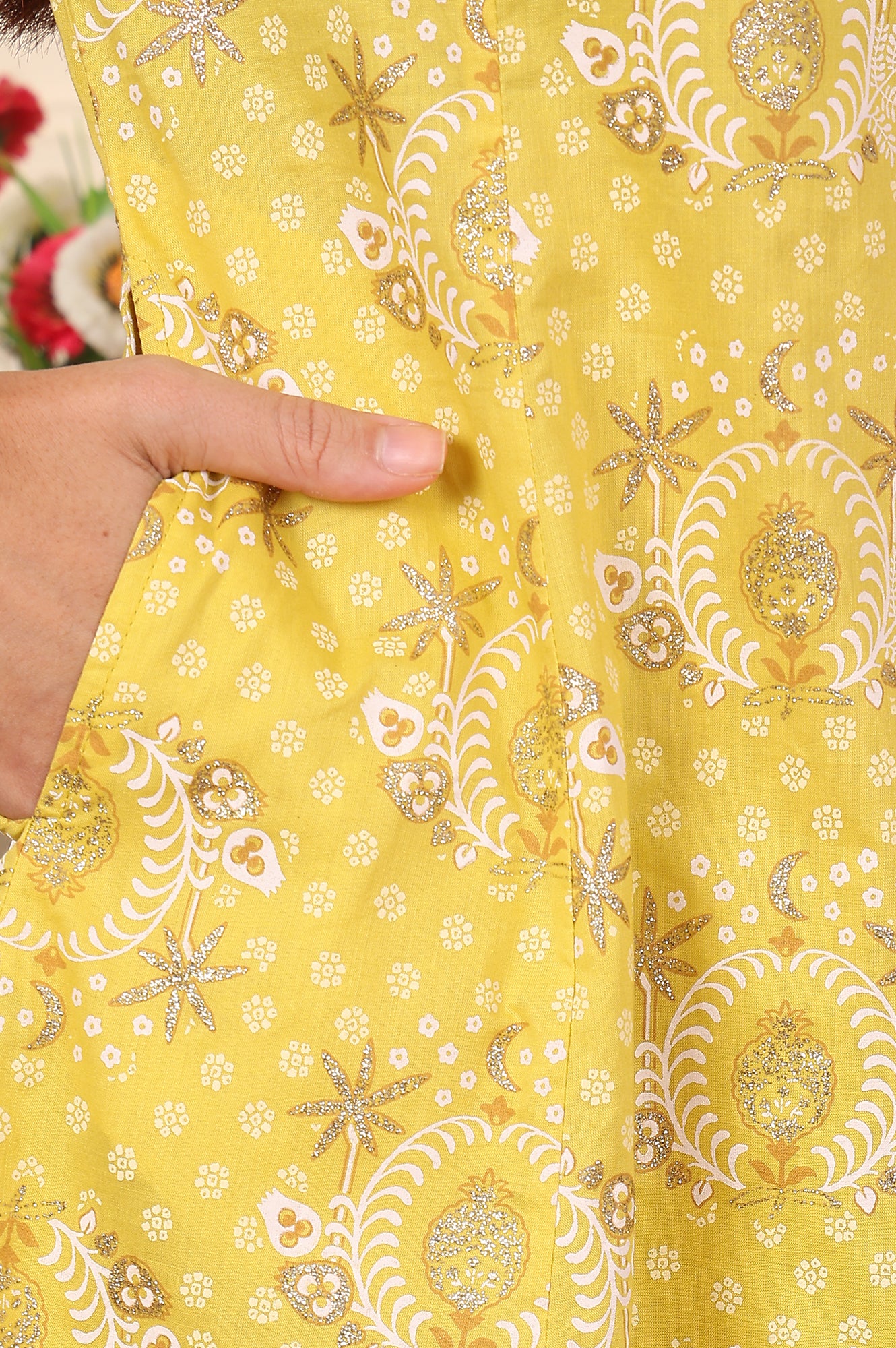 Custard Yellow Floral Printed Embroidered A-Line Pure Cotton Kurta And Pants Co-Ord Set - wforwoman