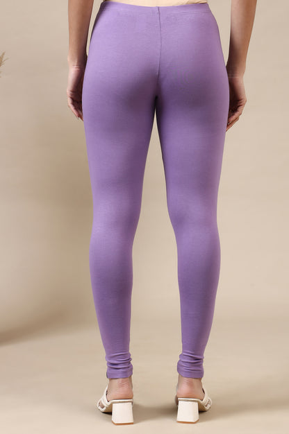 Purple Solid Skinny Fit Cotton Leggings With Elasticated Waist