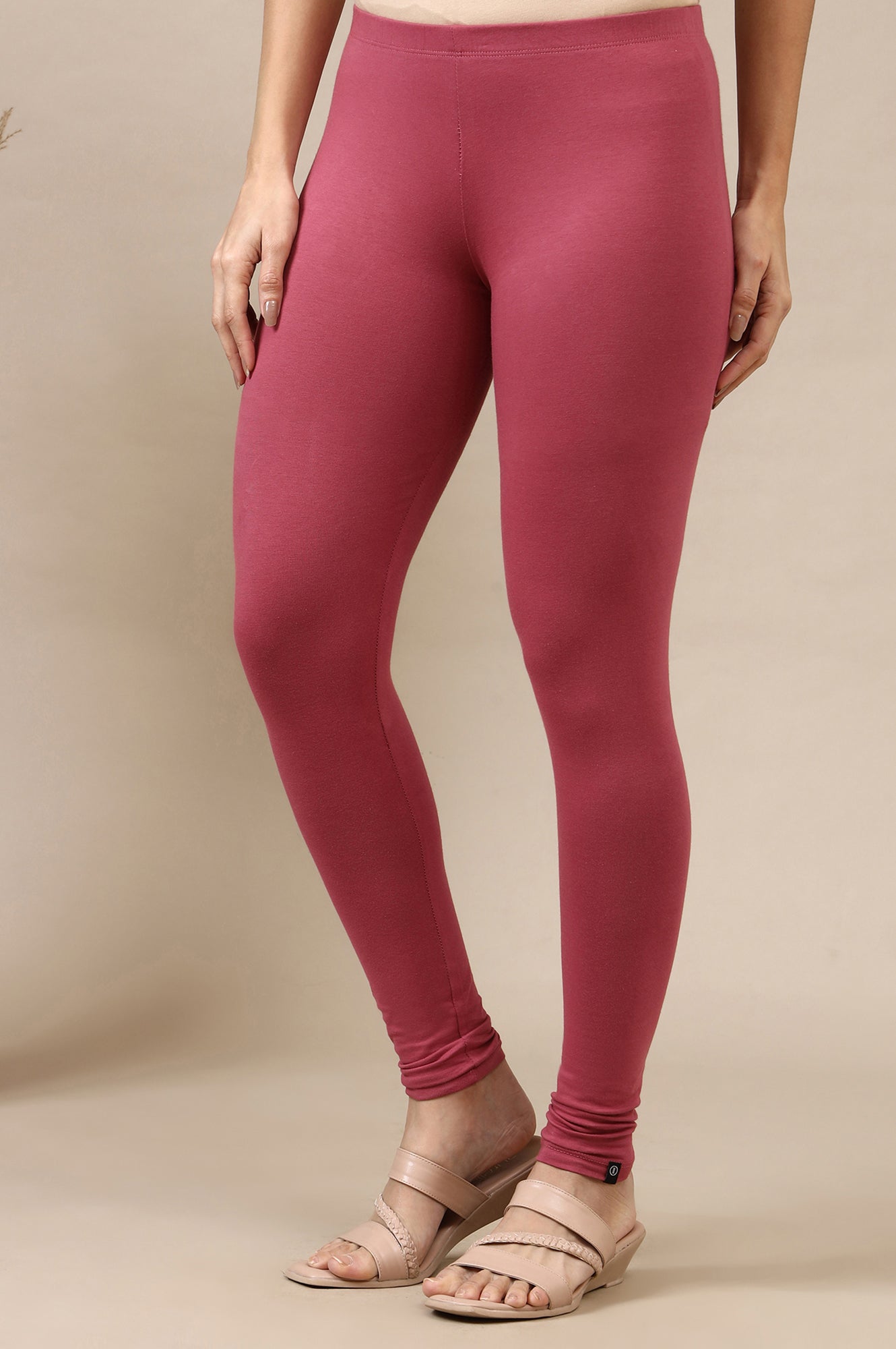 Pink Solid Skinny-fit Cotton Lycra Leggings with Slip-on Closure