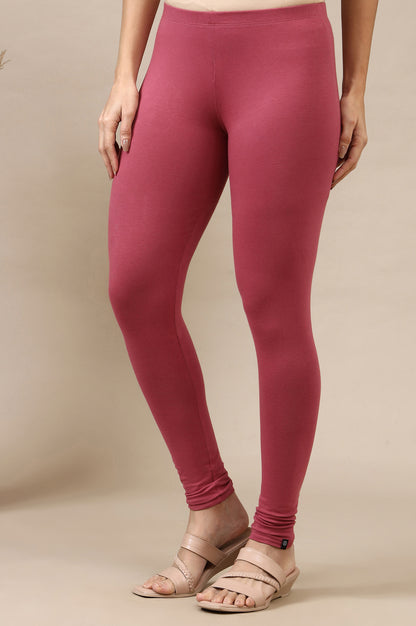 Pink Solid Skinny-fit Cotton Lycra Leggings with Slip-on Closure