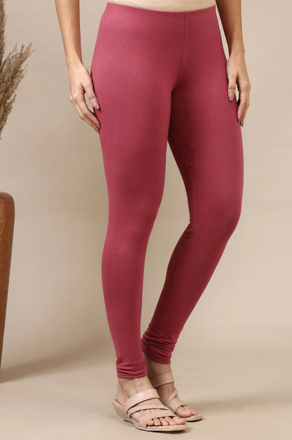 Pink Solid Skinny-fit Cotton Lycra Leggings with Slip-on Closure