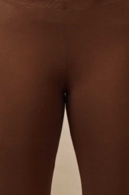 Brown Solid Skinny Fit Cotton Lycra Leggings