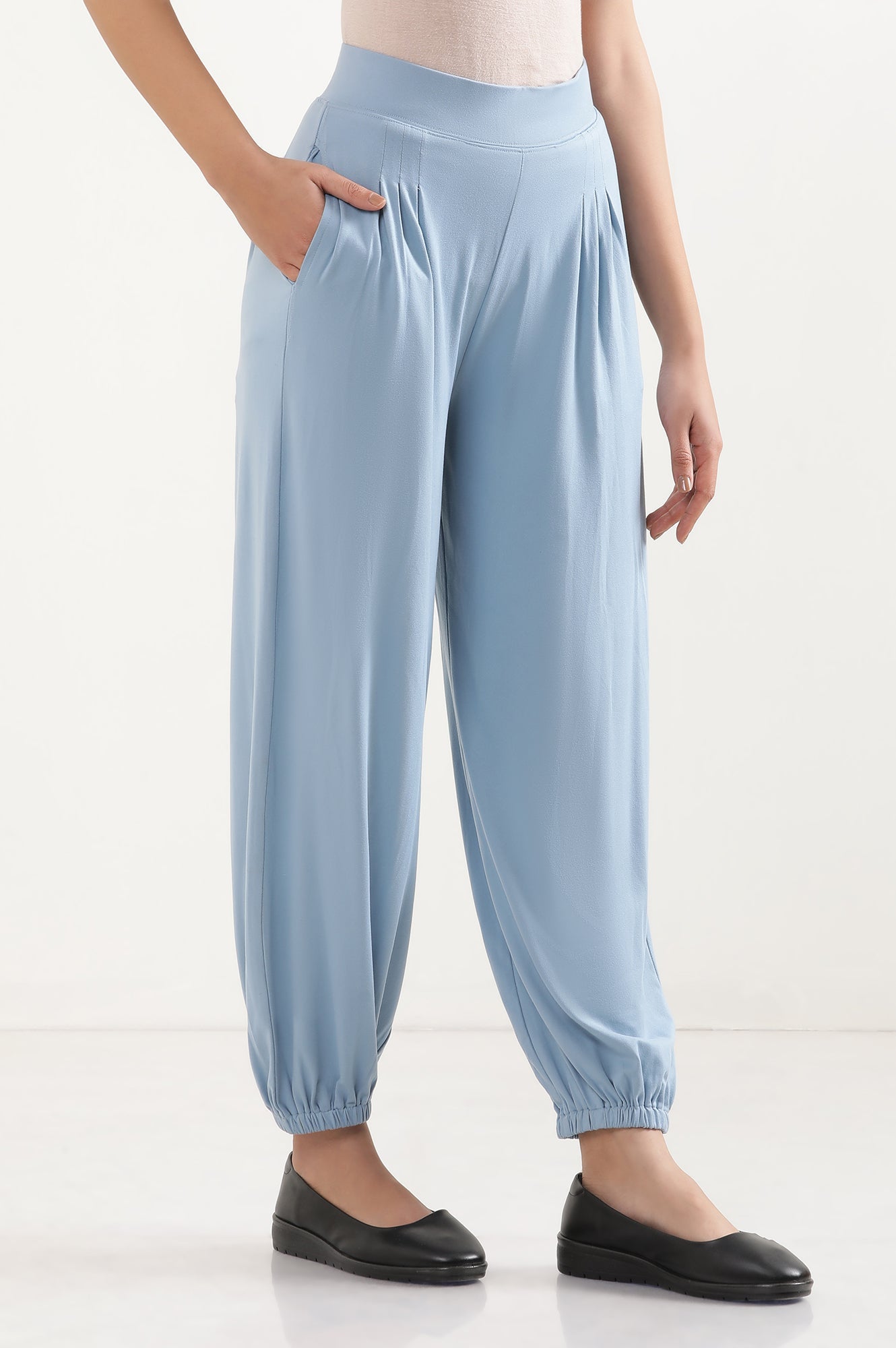 Blue Pleated Harem Pants