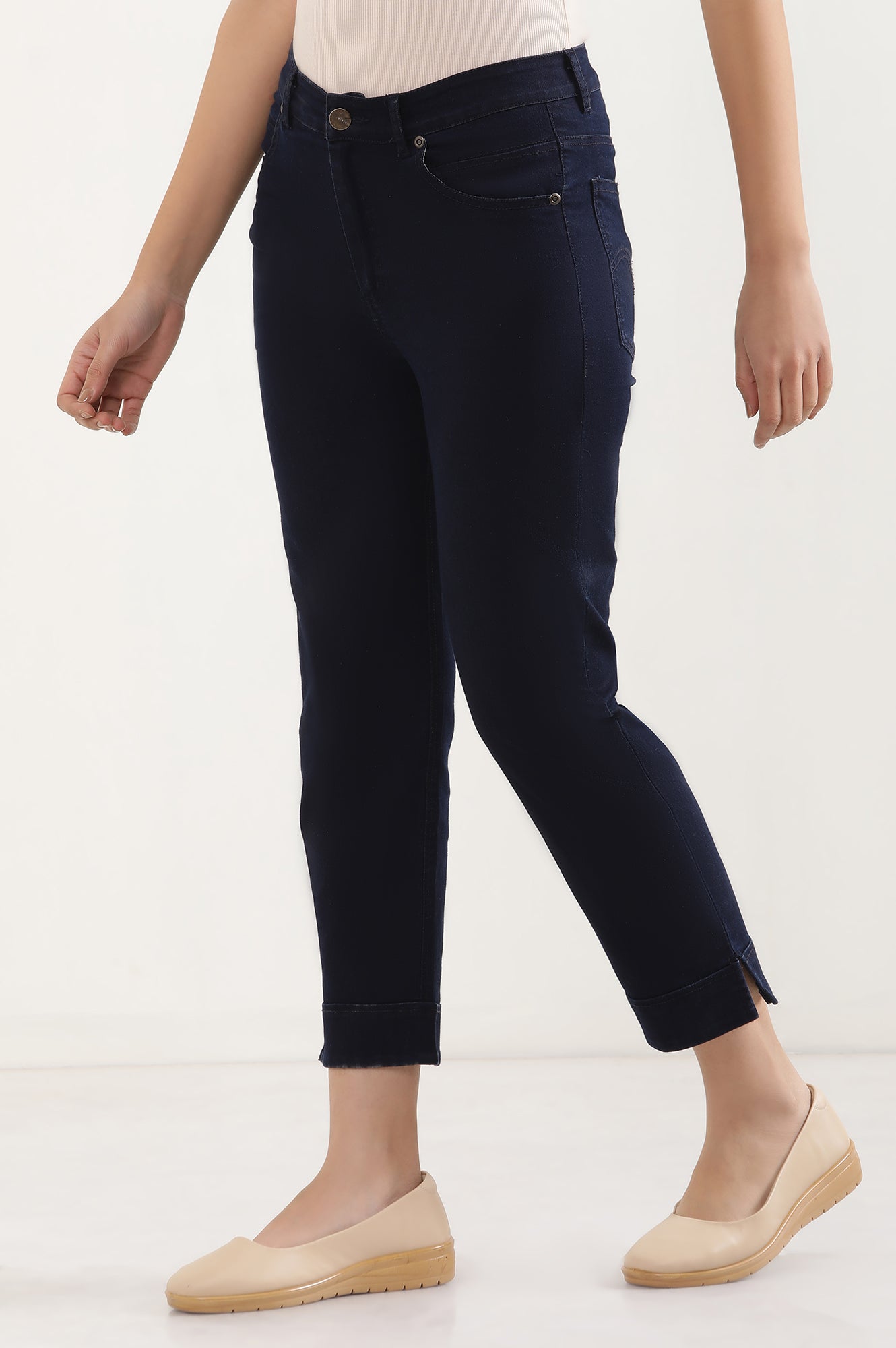 Blue Cropped Denim Straight Pants