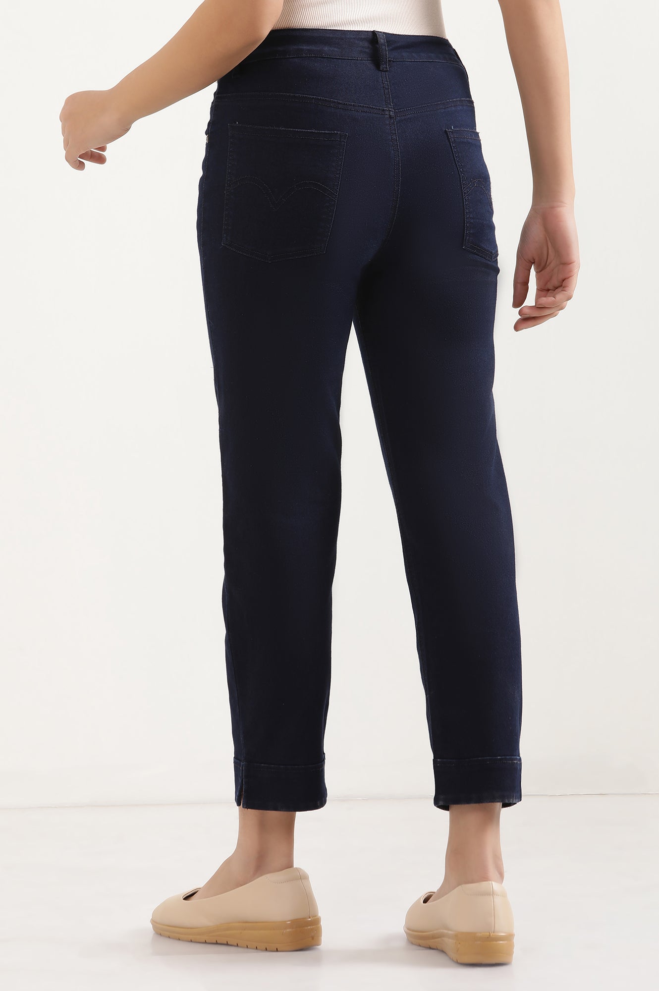 Blue Cropped Denim Straight Pants