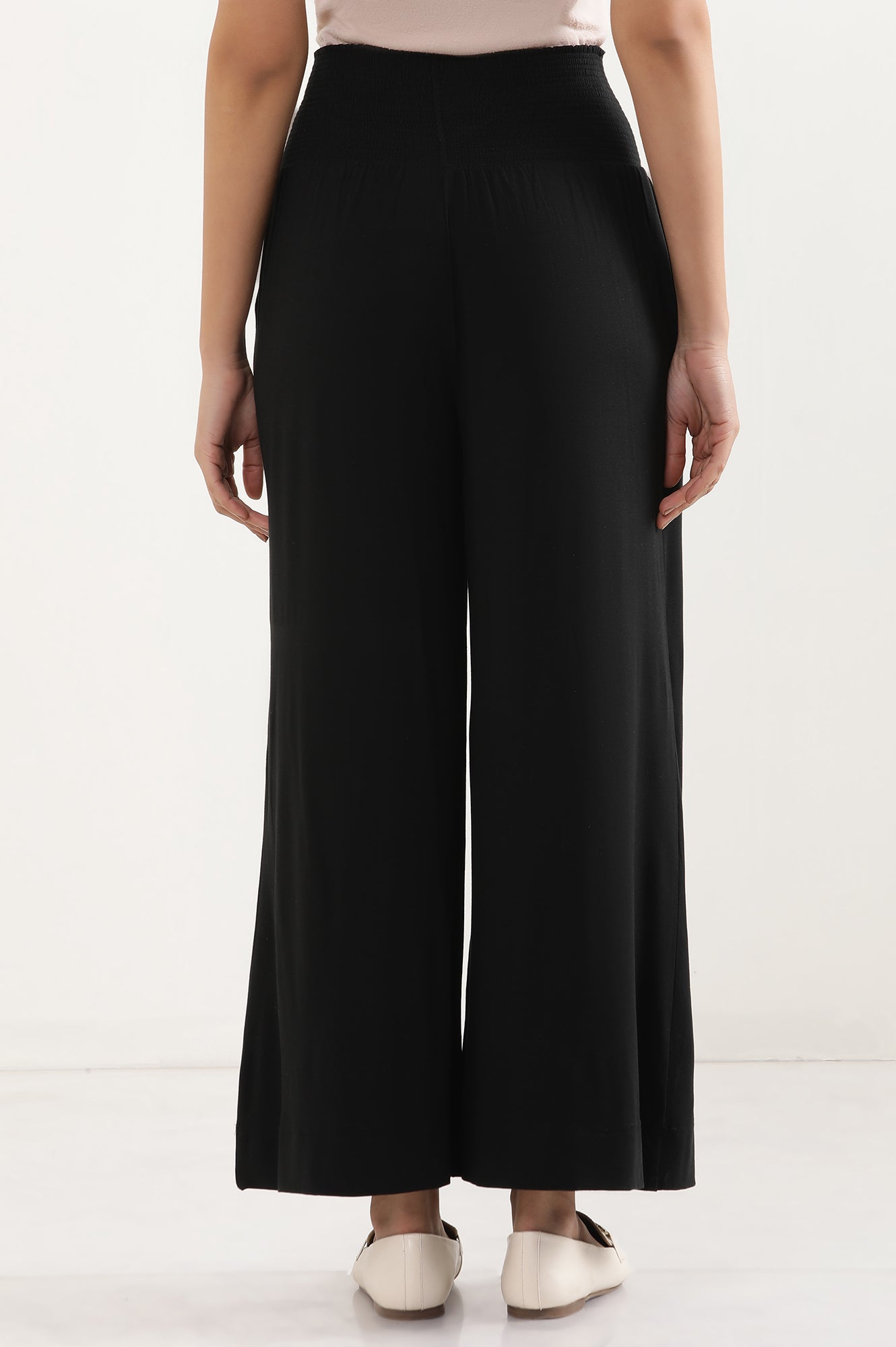 Black Flared Pants with Smoked Waistbelt