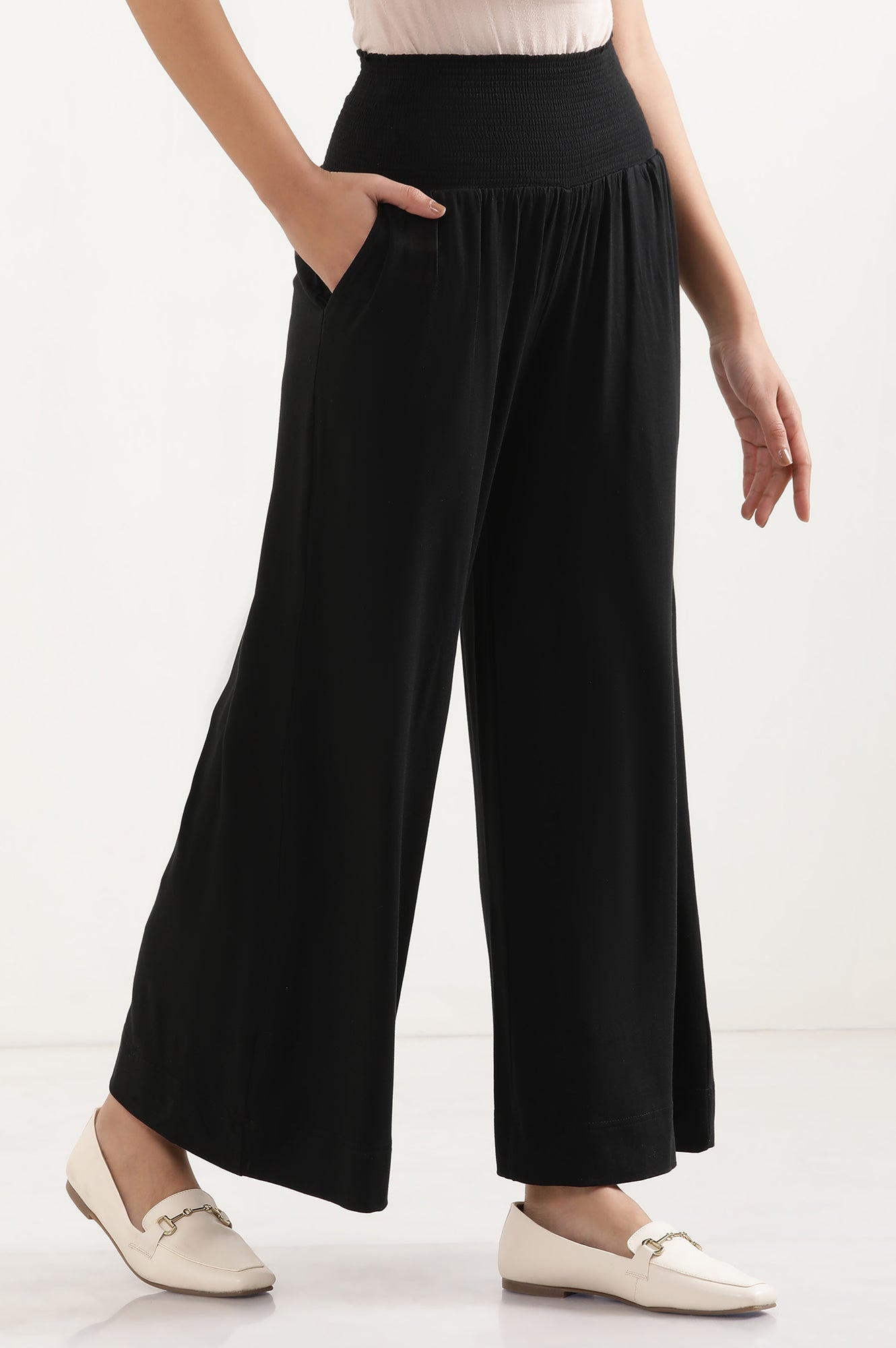 Black Flared Pants with Smoked Waistbelt