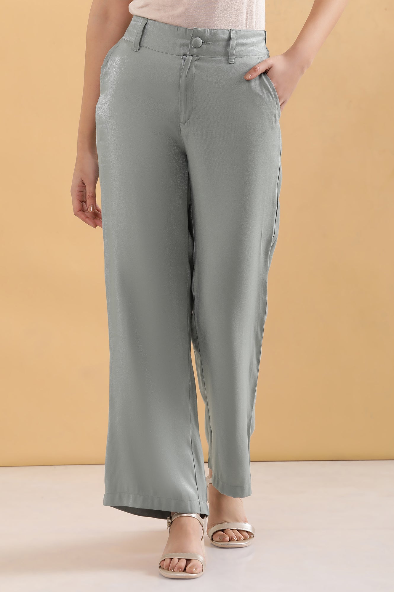 Grey Boot Cut Fir Straight Pants