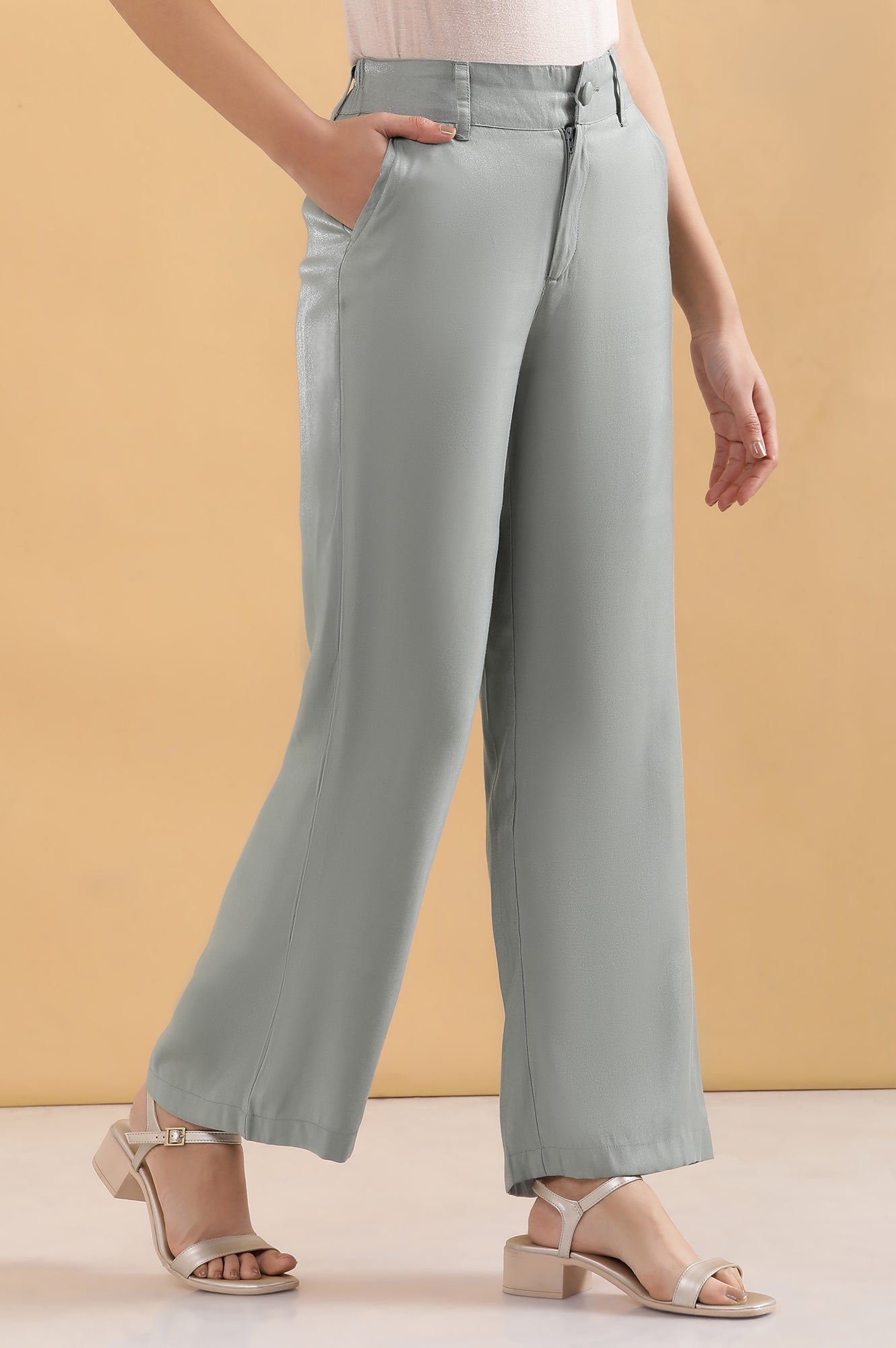 Grey Boot Cut Fir Straight Pants