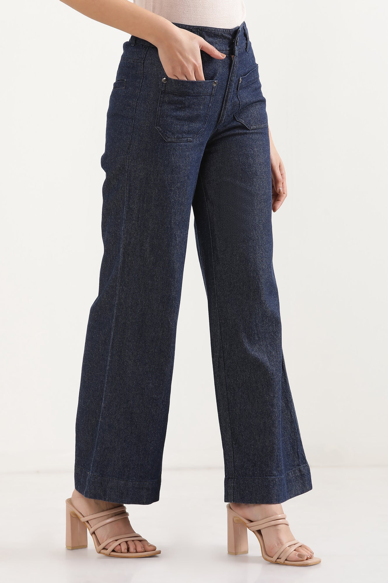 Dark Blue Denim Flared Pants