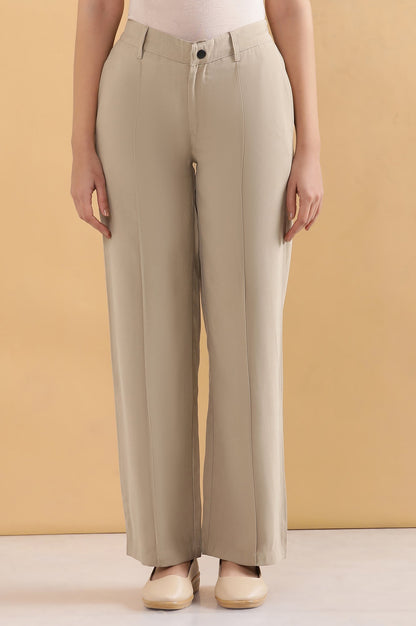 Beige Pintuck Parallel Pants