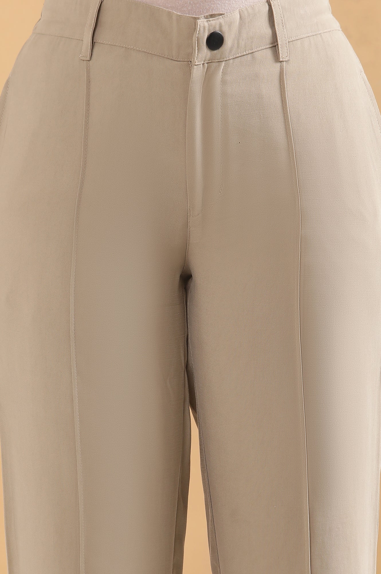 Beige Pintuck Parallel Pants