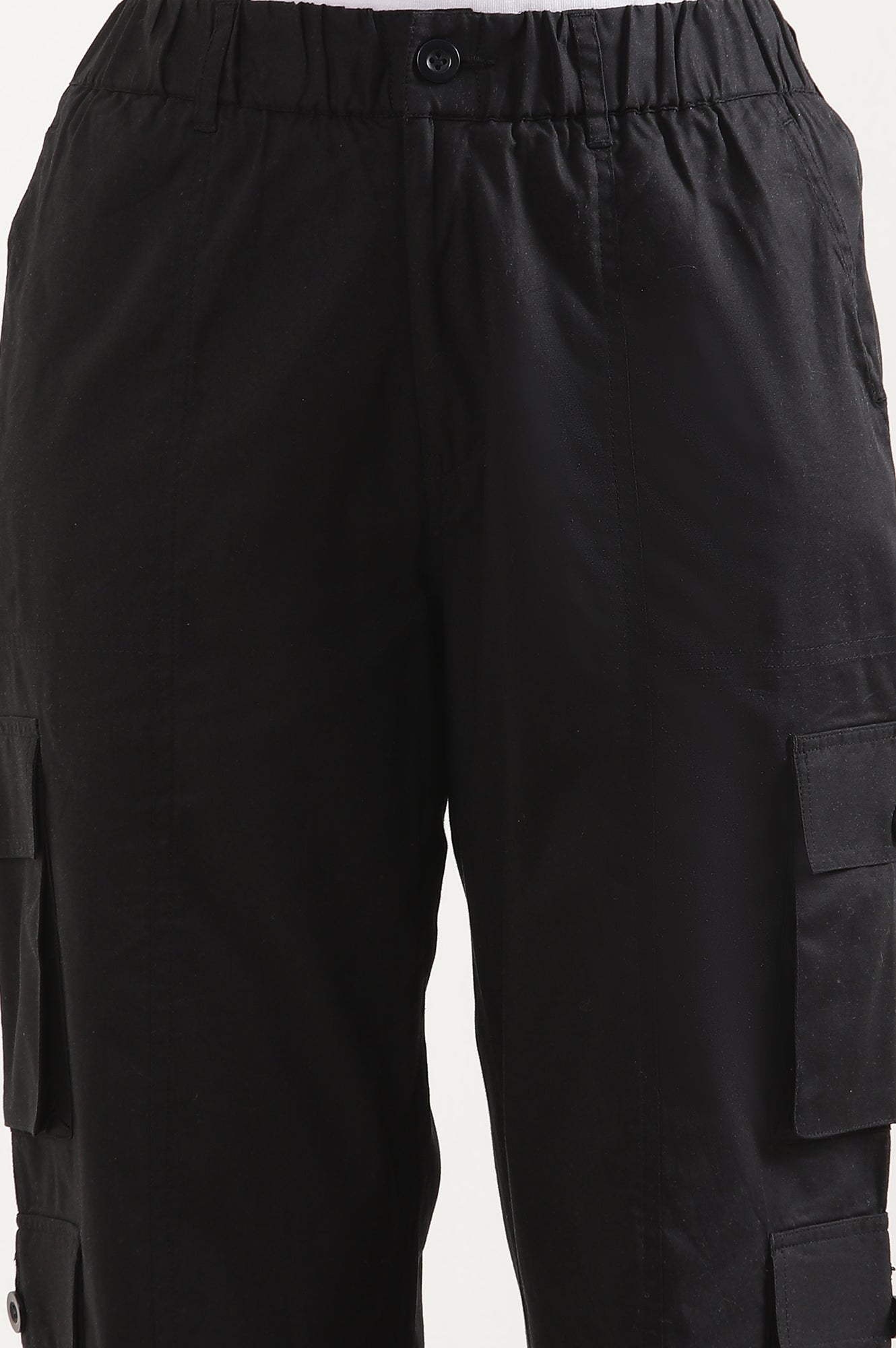 Black Eight Pockets Cotton Cargo