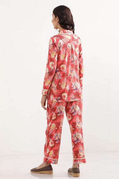 Red Floral Printed Top and Palazzo Lounge Wear Set