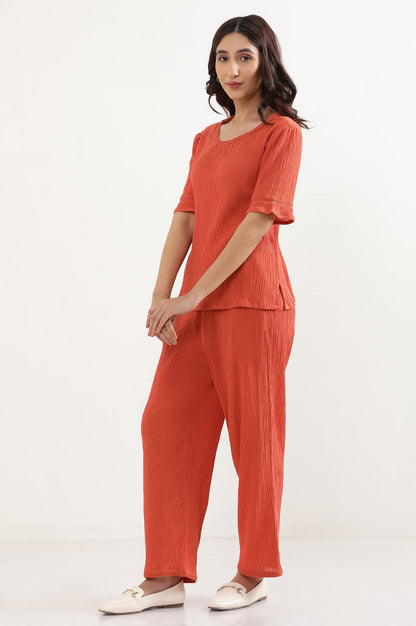 Rust Orange Lounge Wear Crinkle Top and Palazzo Set