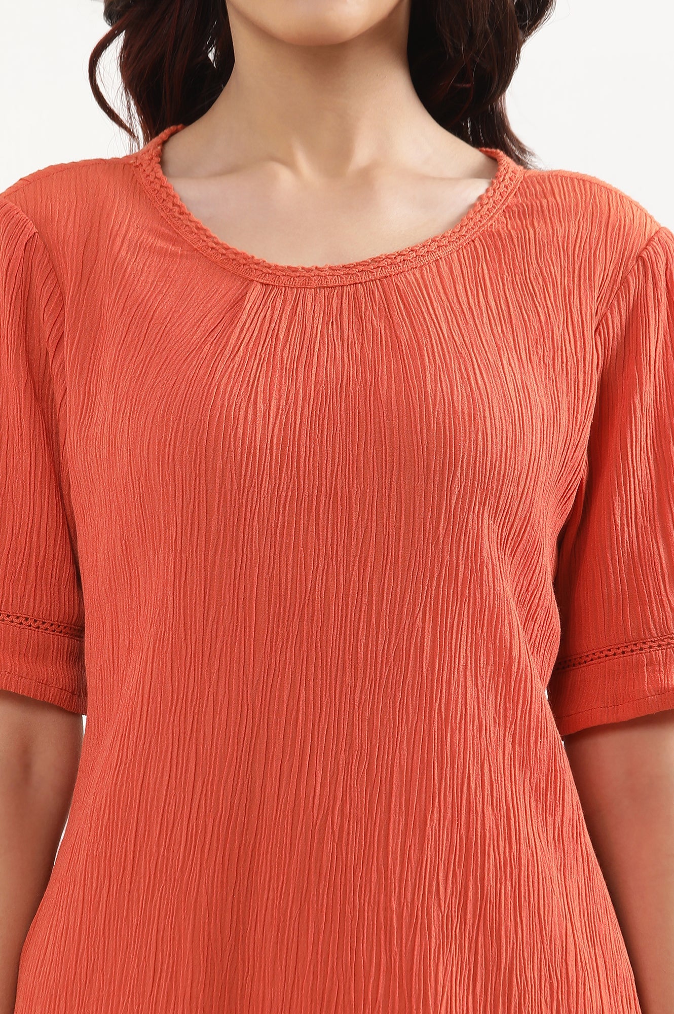 Rust Orange Lounge Wear Crinkle Top and Palazzo Set