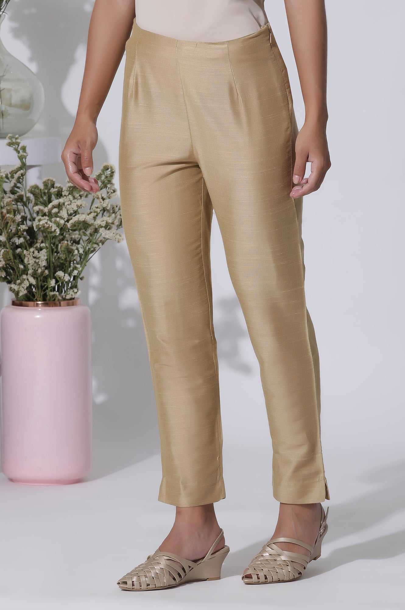 Golden Straight Fit Ankle Length Slim Pants