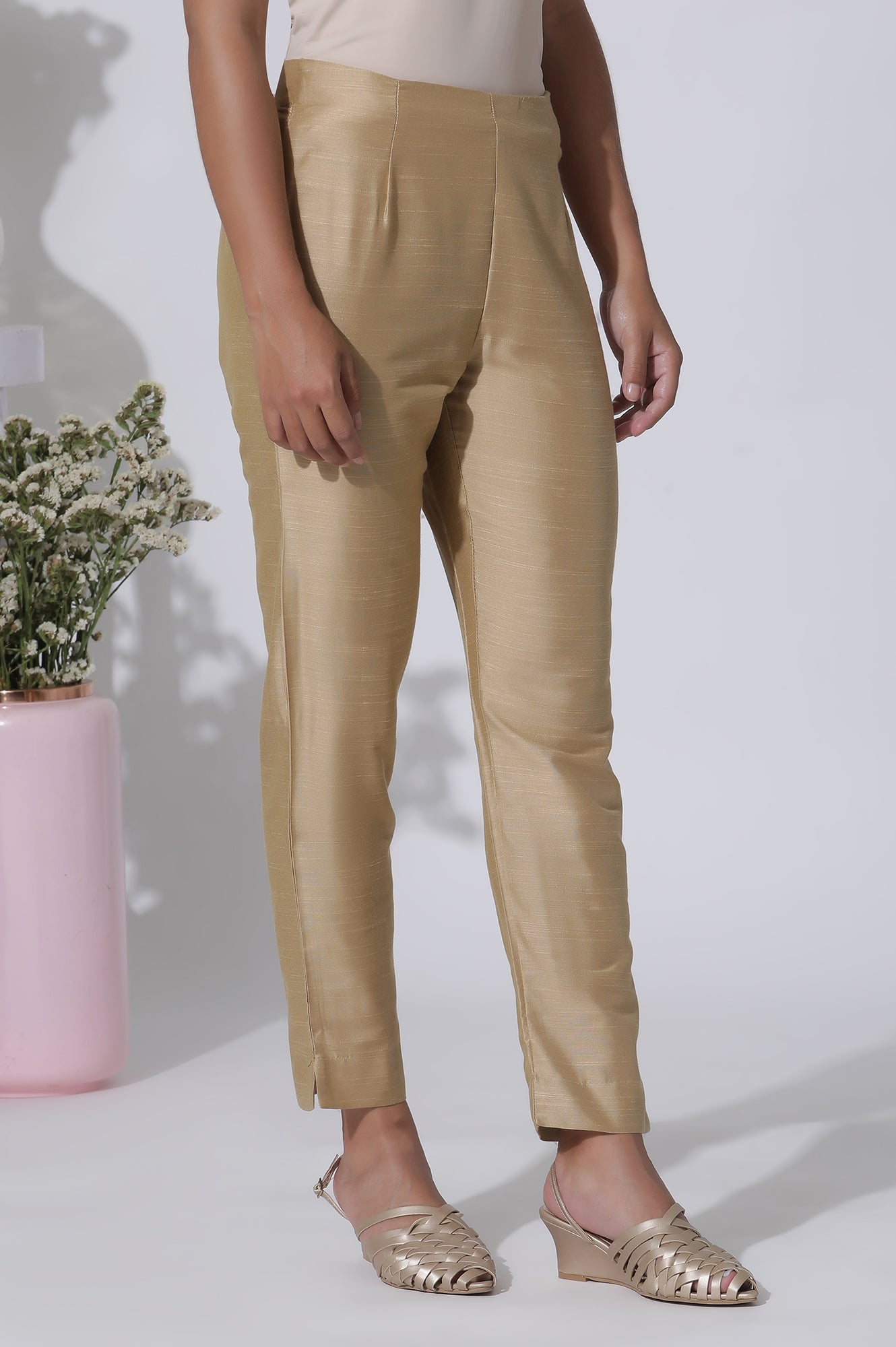 Golden Straight Fit Ankle Length Slim Pants