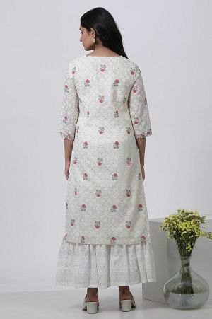 Ecru Floral Printed And Embroidered Festive Kurta