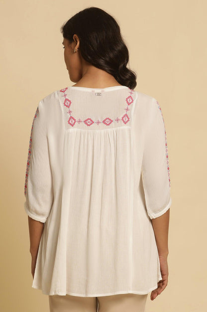 White Solid Top With Thread Embroidery - wforwoman