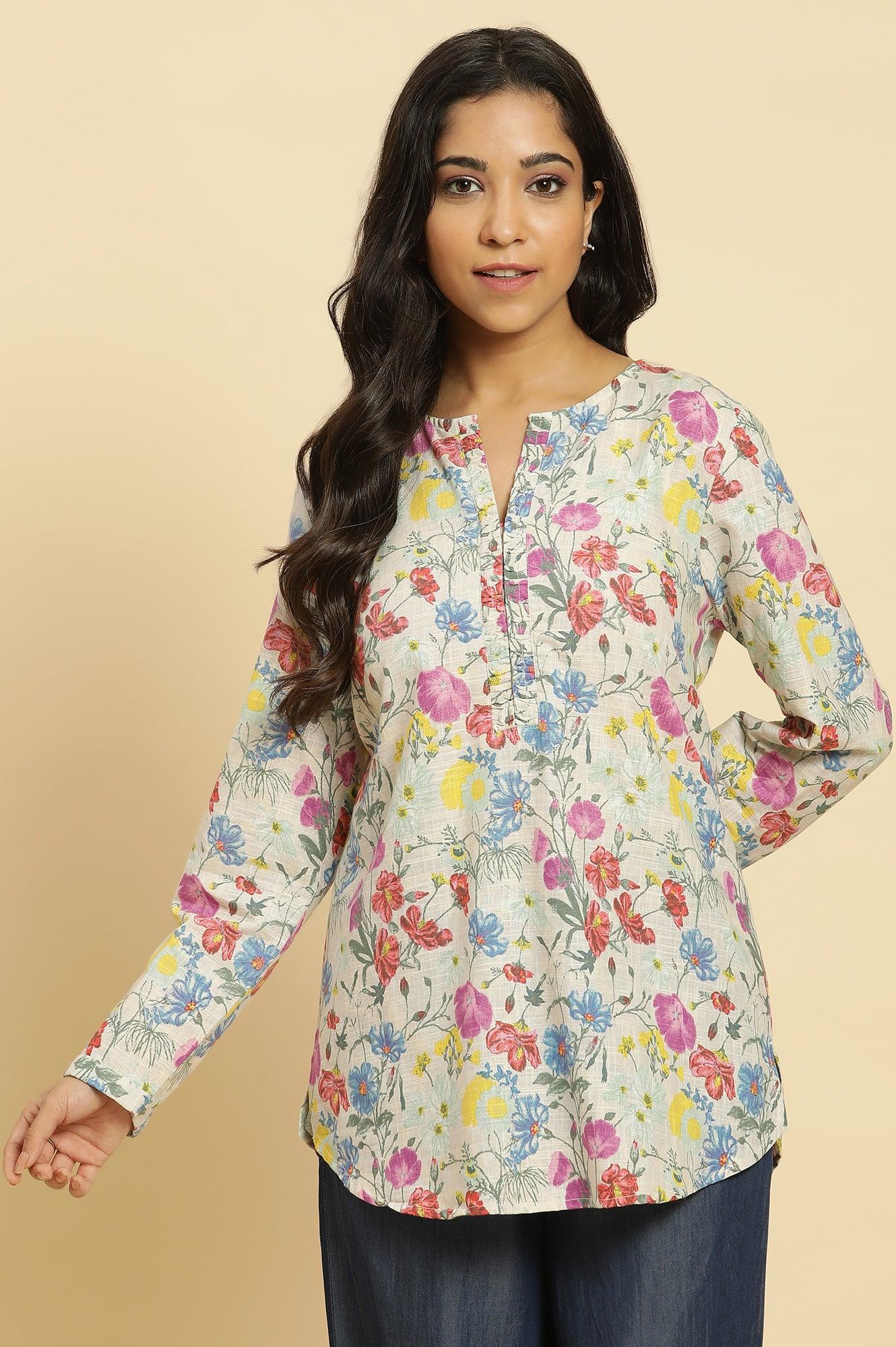 Multi-Coloured Floral Printed Summer Top - wforwoman