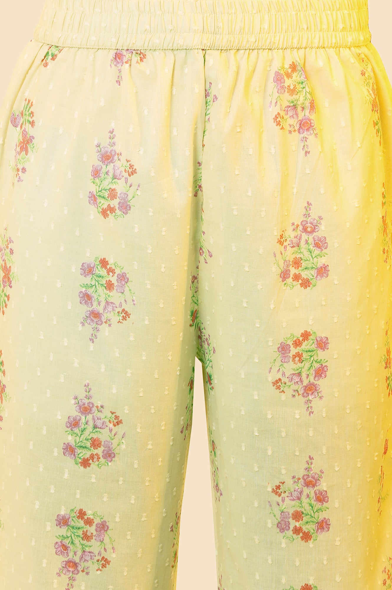 Yellow Floral Printed Flared Kurta, Pants And Dupatta Set