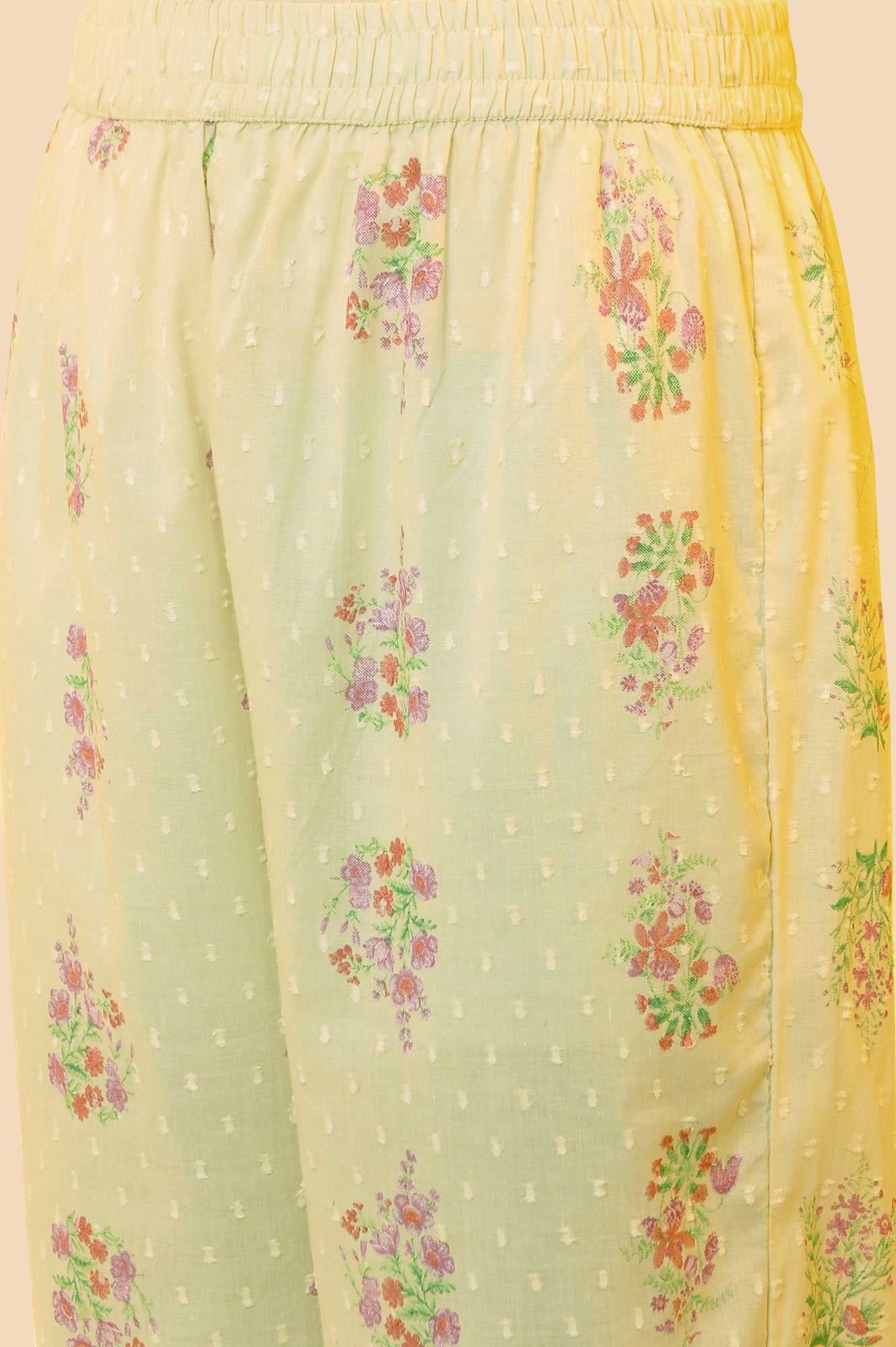 Yellow Floral Printed Flared Kurta, Pants And Dupatta Set