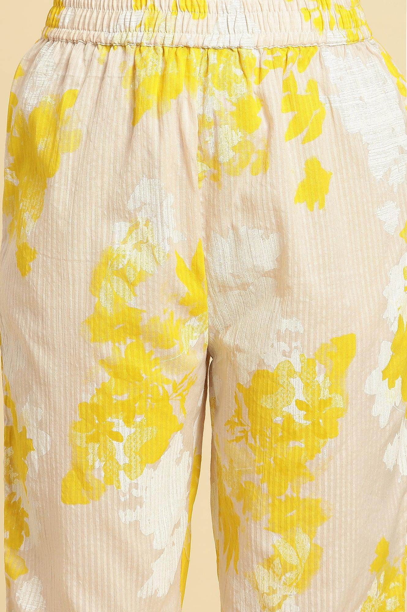 Off White Floral Printed Seer Sucker Kurta And Pants Set - wforwoman