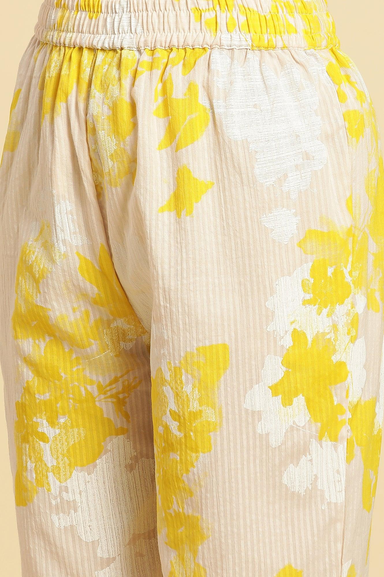 Off White Floral Printed Seer Sucker Kurta And Pants Set - wforwoman